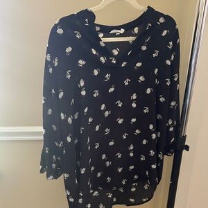 Lush Black Floral V-Neck Long Sleeve Blouse